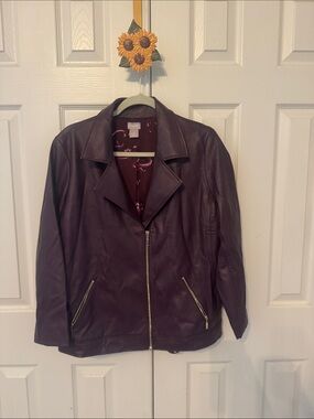 Chico's Deep Plum Leather Zip Jacket
